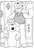 Een kleurplaat van  wallace en gromit